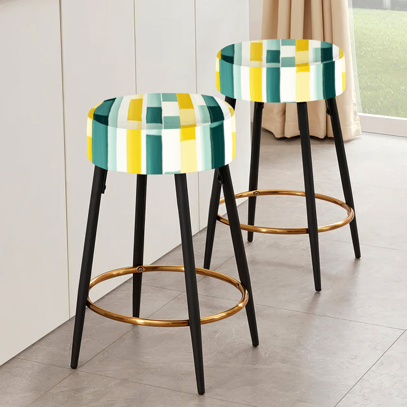 Jungle Green And Yellow Striped Pattern I Striped Bar Stools Set Of 2
